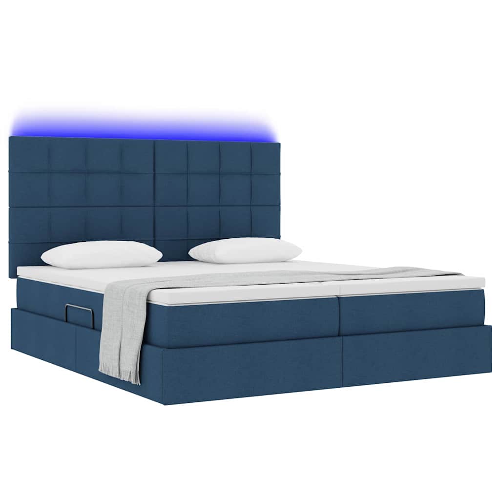 Bed met LED-stripverlichting met opslag Blauw 200 x 200 cm Stof is nu te koop bij PeponiXL, paradijselijk wonen!