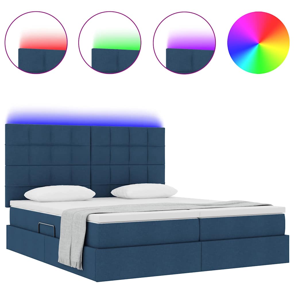 Bed met LED-stripverlichting met opslag Blauw 200 x 200 cm Stof is nu te koop bij PeponiXL, paradijselijk wonen!