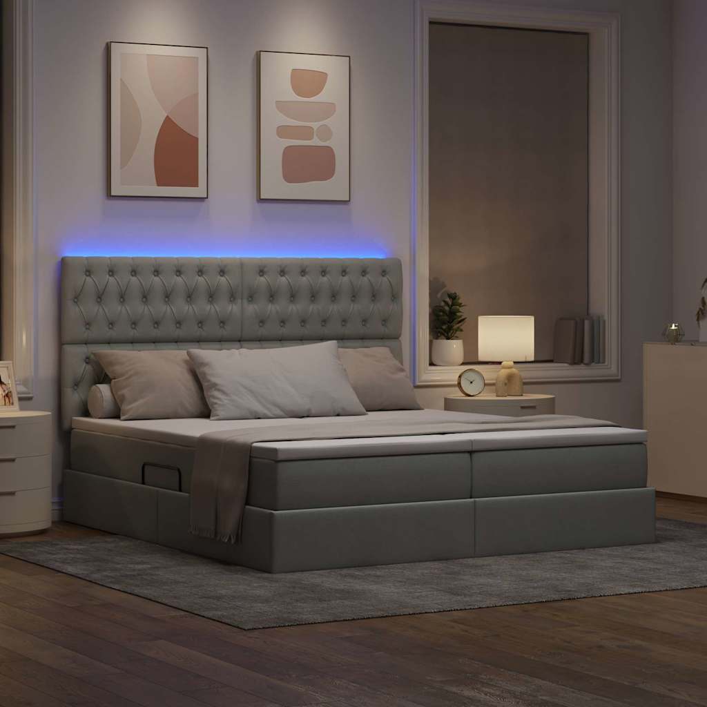 Bed met LED-stripverlichting Lichtgrijs 200 x 200 cm Stof is nu te koop bij PeponiXL, paradijselijk wonen!