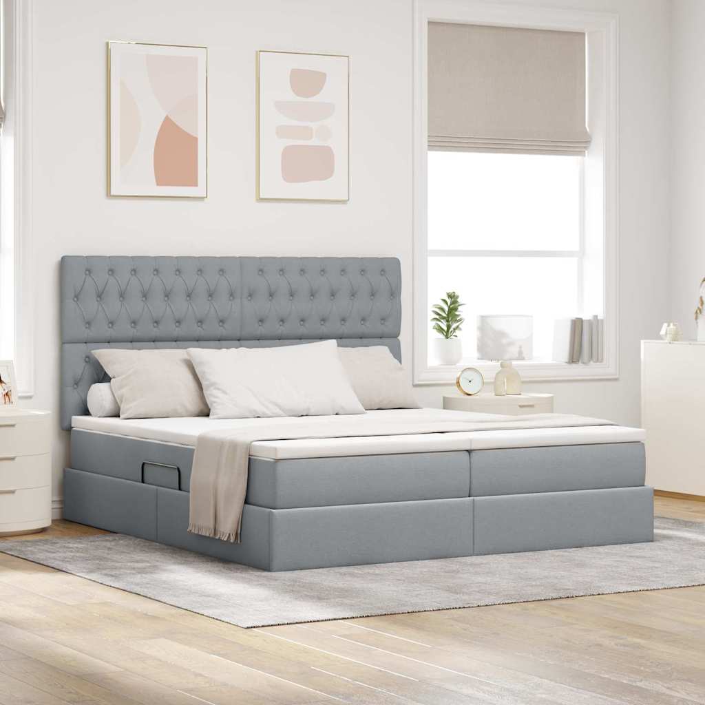 Bed met LED-stripverlichting Lichtgrijs 200 x 200 cm Stof is nu te koop bij PeponiXL, paradijselijk wonen!