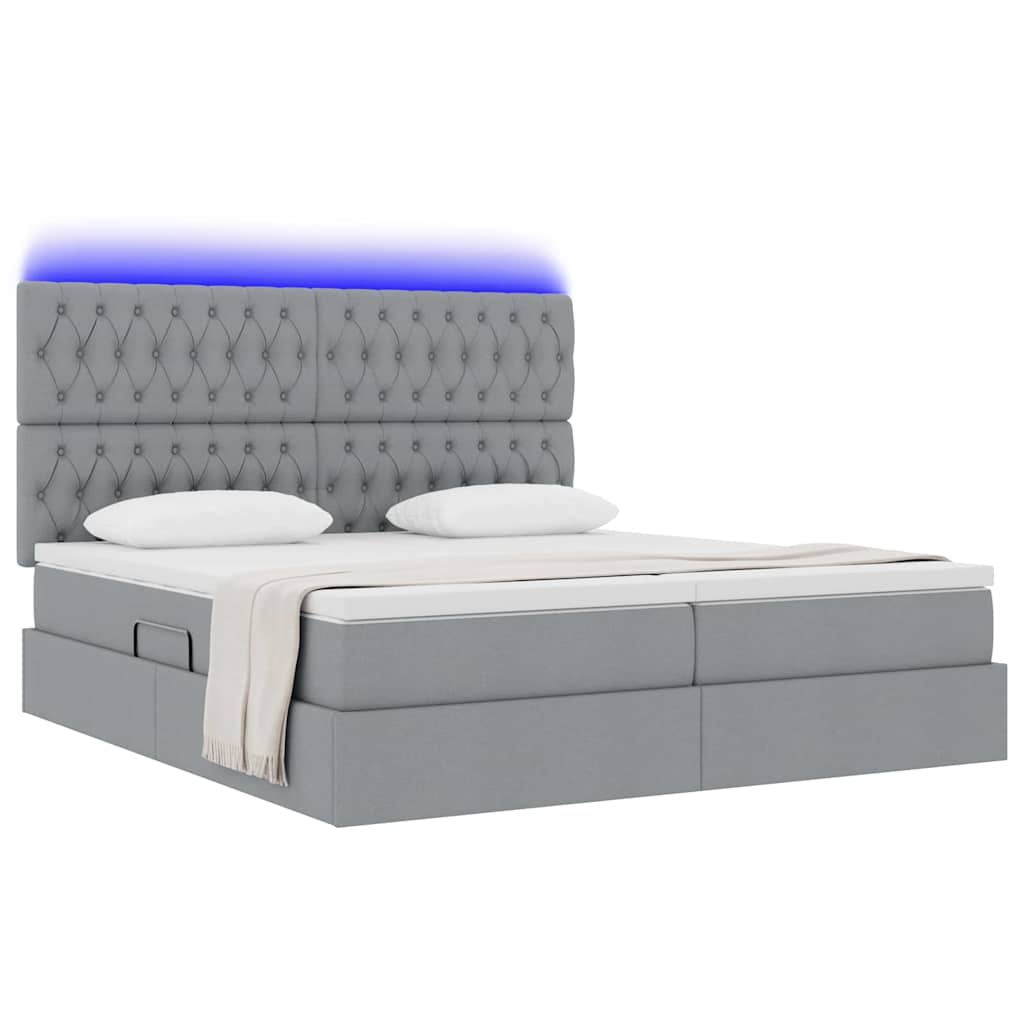 Bed met LED-stripverlichting Lichtgrijs 200 x 200 cm Stof is nu te koop bij PeponiXL, paradijselijk wonen!