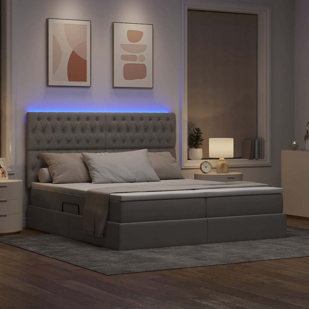 Bed met LED-striplichten met hoofdeinde Taupe 200 x 200 cm Stof is nu te koop bij PeponiXL, paradijselijk wonen!