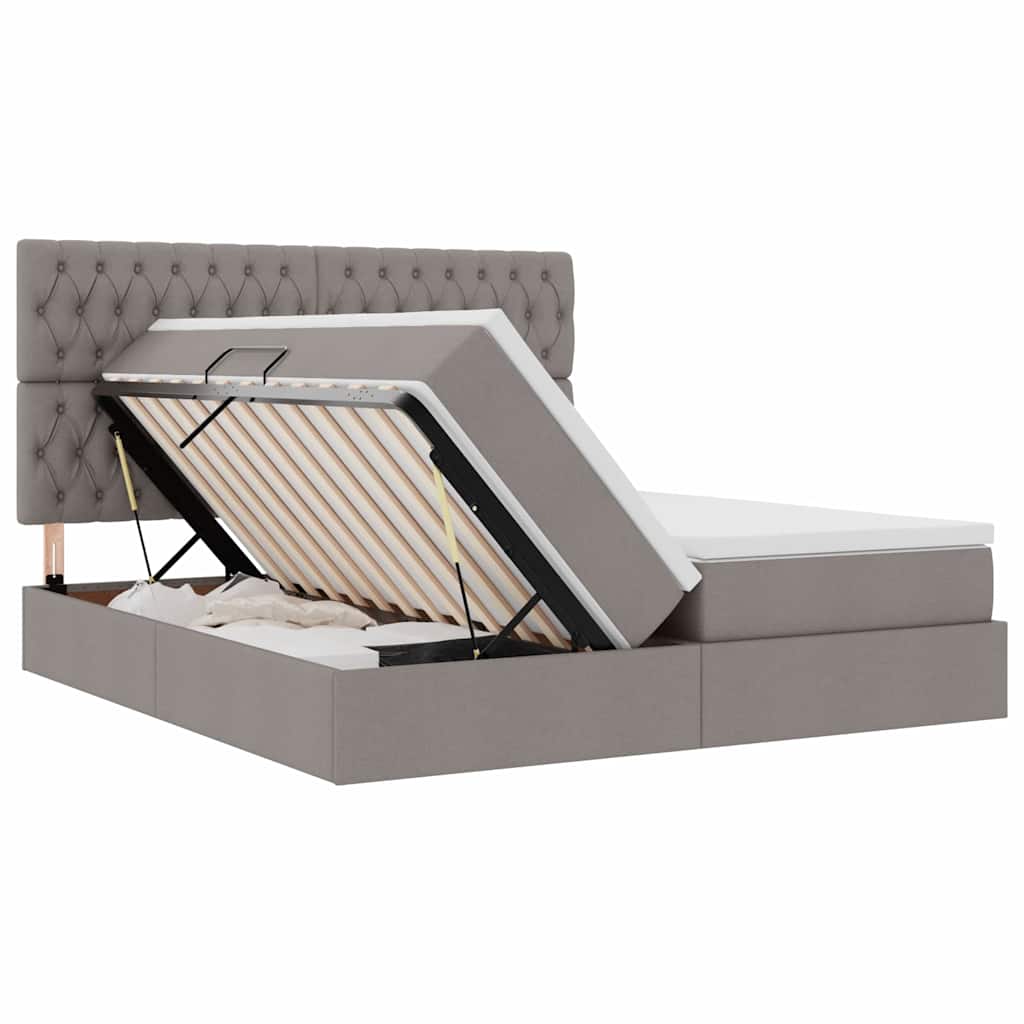 Bed met LED-striplichten met hoofdeinde Taupe 200 x 200 cm Stof is nu te koop bij PeponiXL, paradijselijk wonen!