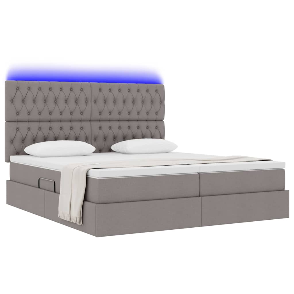 Bed met LED-striplichten met hoofdeinde Taupe 200 x 200 cm Stof is nu te koop bij PeponiXL, paradijselijk wonen!