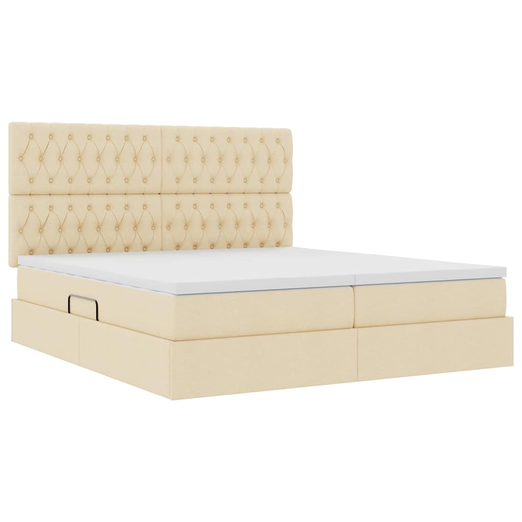 Bed met LED-striplichten met hoofdeinde Crème 200 x 200 cm Stof is nu te koop bij PeponiXL, paradijselijk wonen!