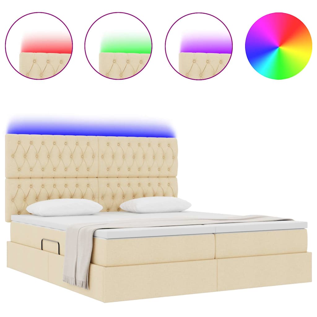 Bed met LED-striplichten met hoofdeinde Crème 200 x 200 cm Stof is nu te koop bij PeponiXL, paradijselijk wonen!