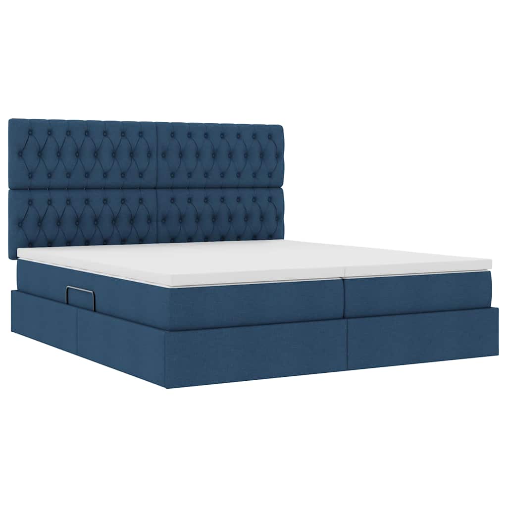 Bed met LED-stripverlichting met opslag Blauw 200 x 200 cm Stof is nu te koop bij PeponiXL, paradijselijk wonen!
