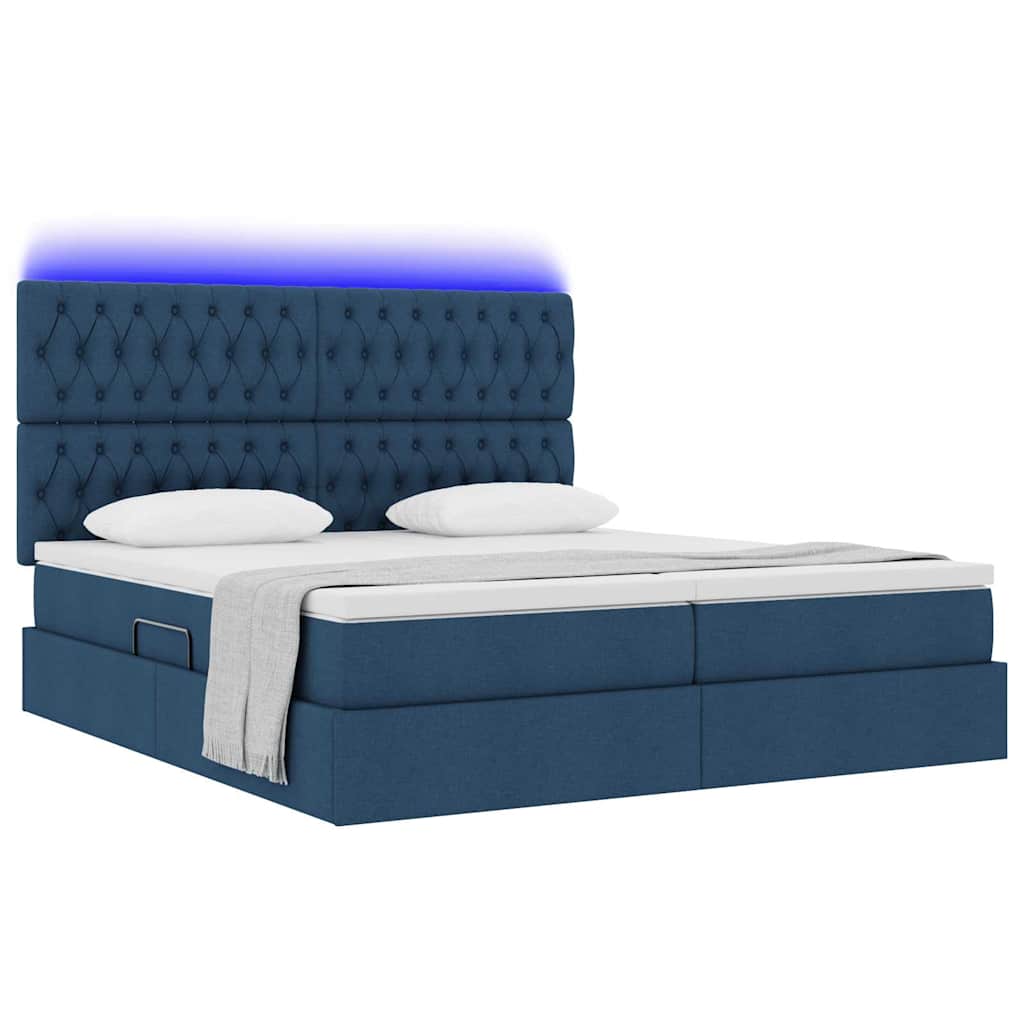 Bed met LED-stripverlichting met opslag Blauw 200 x 200 cm Stof is nu te koop bij PeponiXL, paradijselijk wonen!