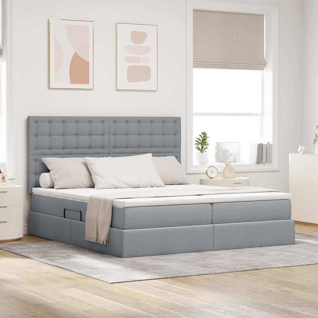 Bed met LED-striplichten Lichtgrijs 200 x 200 cm Stof is nu te koop bij PeponiXL, paradijselijk wonen!