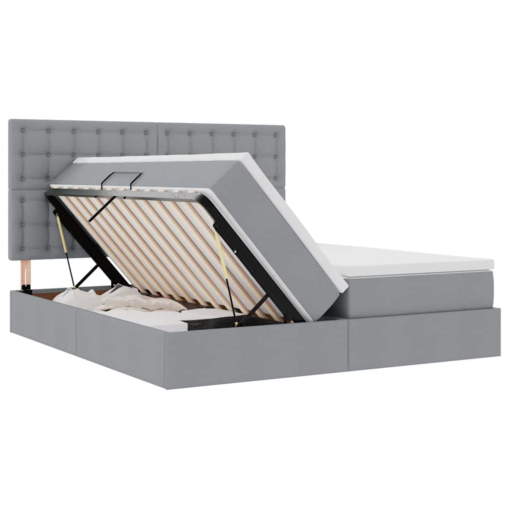 Bed met LED-striplichten Lichtgrijs 200 x 200 cm Stof is nu te koop bij PeponiXL, paradijselijk wonen!