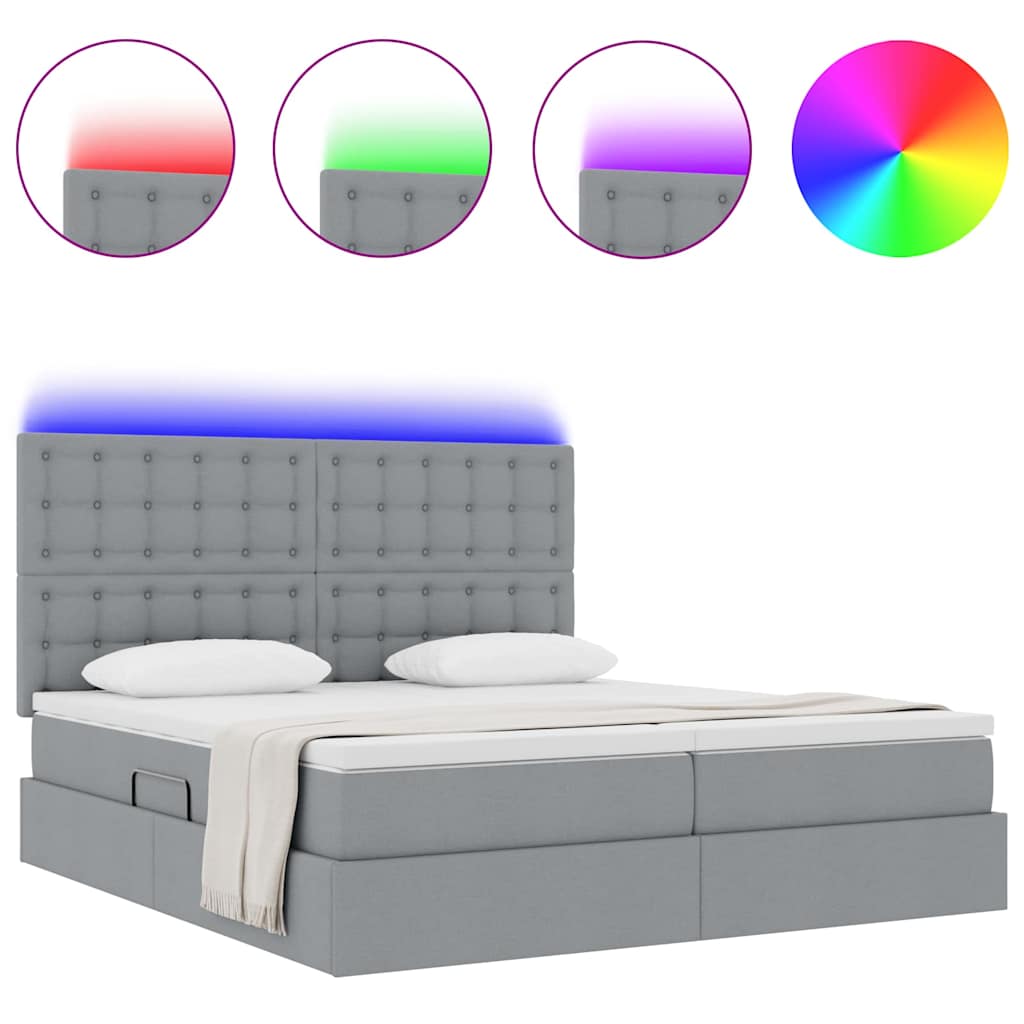 Bed met LED-striplichten Lichtgrijs 200 x 200 cm Stof is nu te koop bij PeponiXL, paradijselijk wonen!