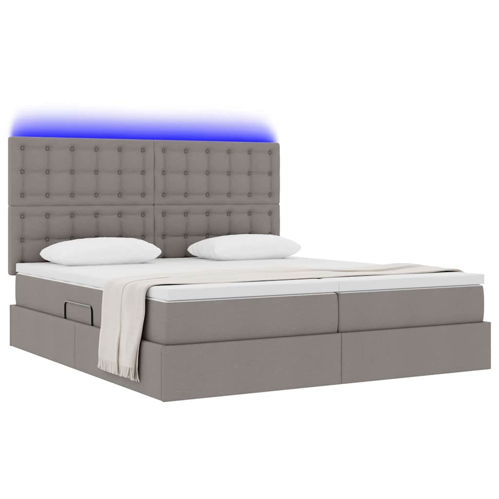 Bed met LED-striplichten met hoofdeinde Taupe 200 x 200 cm Stof is nu te koop bij PeponiXL, paradijselijk wonen!