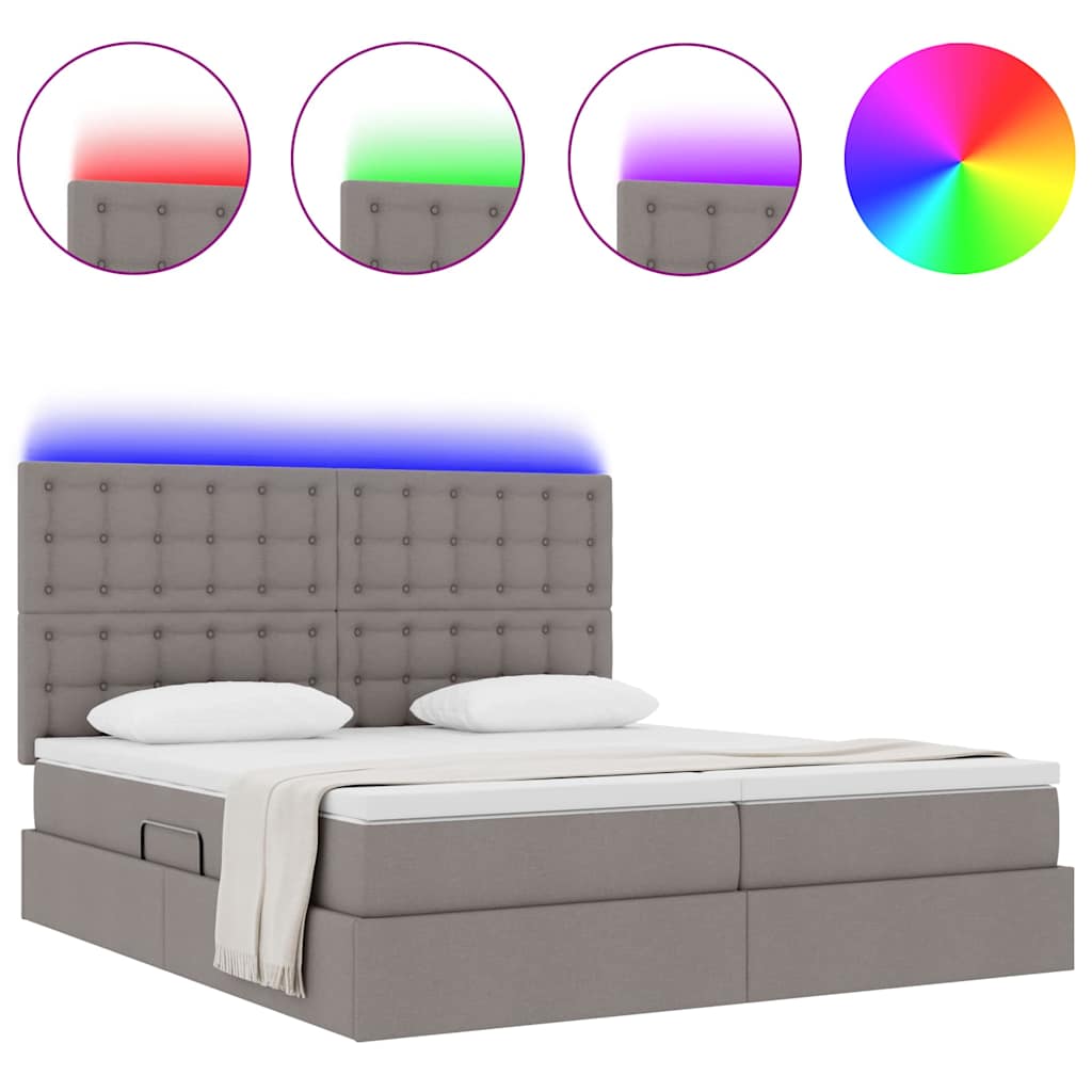 Bed met LED-striplichten met hoofdeinde Taupe 200 x 200 cm Stof is nu te koop bij PeponiXL, paradijselijk wonen!