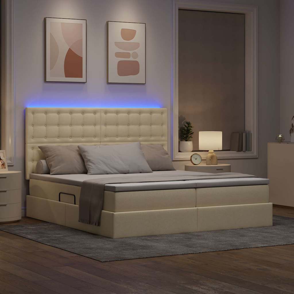 Bed met LED-striplichten met hoofdeinde Crème 200 x 200 cm Stof is nu te koop bij PeponiXL, paradijselijk wonen!