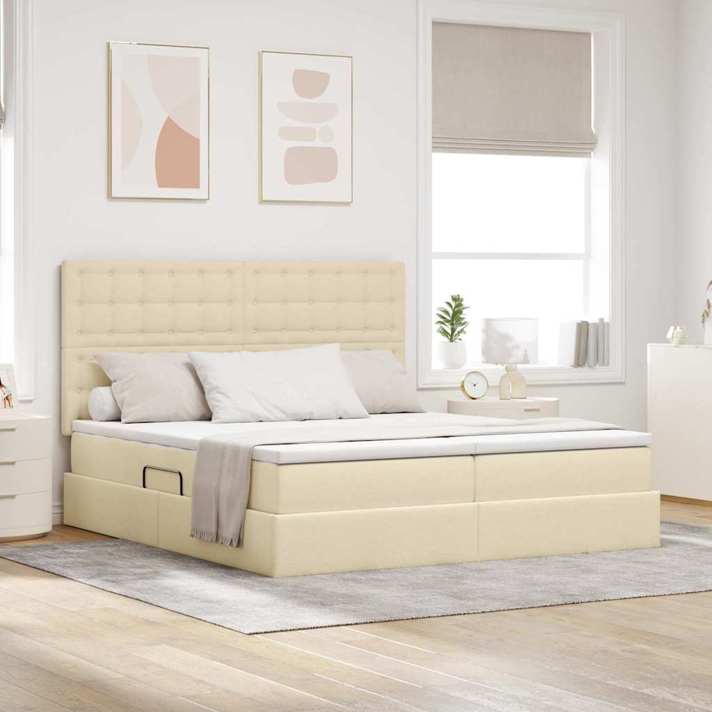 Bed met LED-striplichten met hoofdeinde Crème 200 x 200 cm Stof is nu te koop bij PeponiXL, paradijselijk wonen!