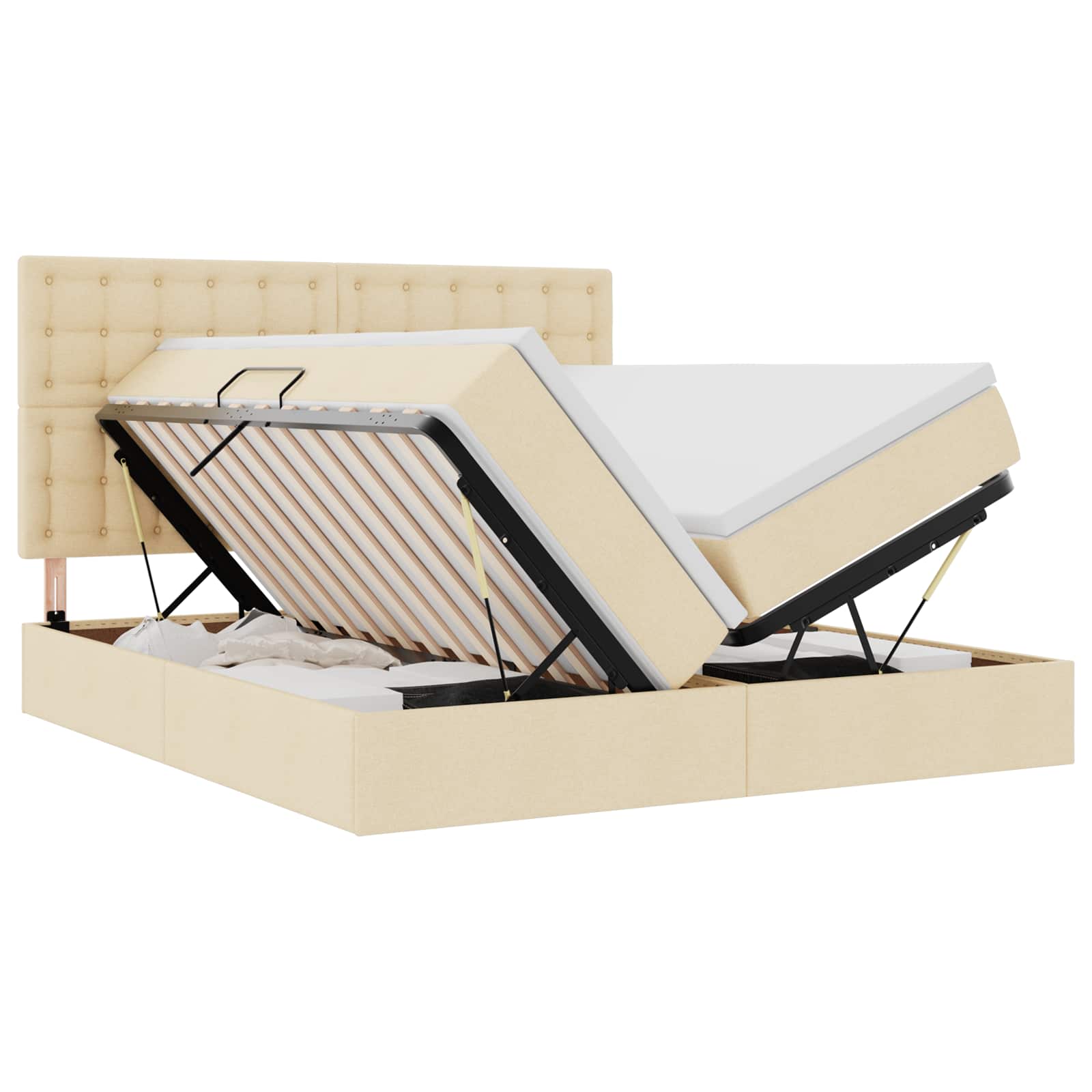Bed met LED-striplichten met hoofdeinde Crème 200 x 200 cm Stof is nu te koop bij PeponiXL, paradijselijk wonen!