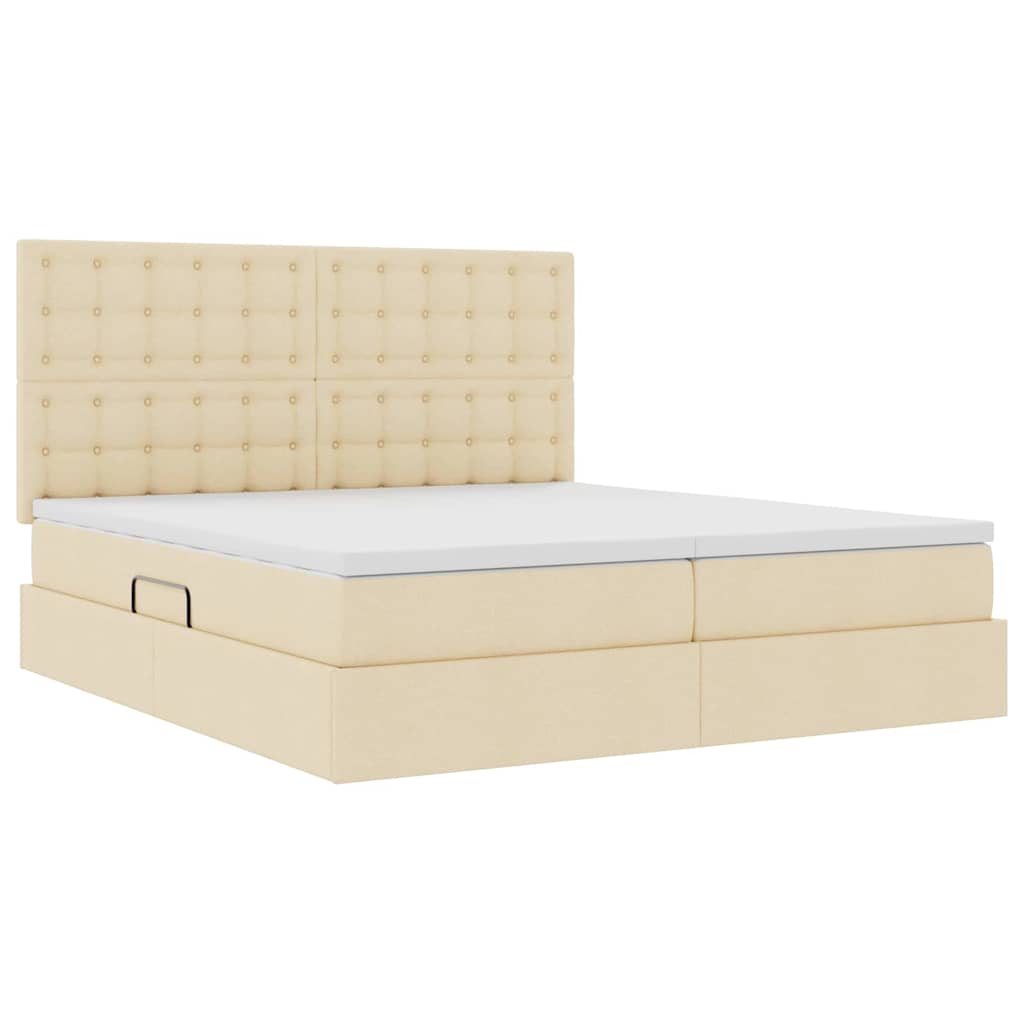 Bed met LED-striplichten met hoofdeinde Crème 200 x 200 cm Stof is nu te koop bij PeponiXL, paradijselijk wonen!