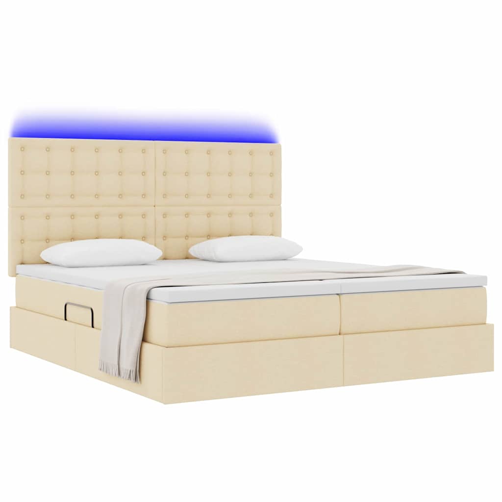 Bed met LED-striplichten met hoofdeinde Crème 200 x 200 cm Stof is nu te koop bij PeponiXL, paradijselijk wonen!