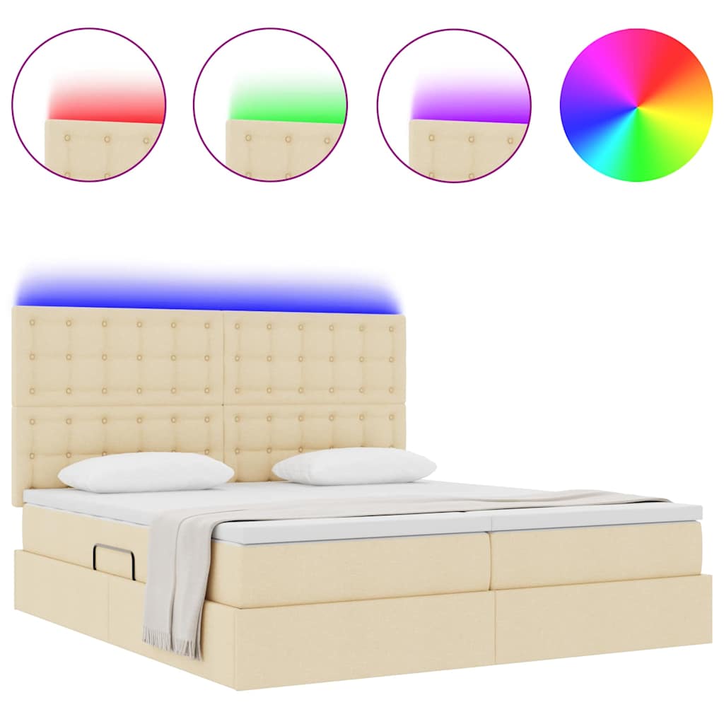 Bed met LED-striplichten met hoofdeinde Crème 200 x 200 cm Stof is nu te koop bij PeponiXL, paradijselijk wonen!