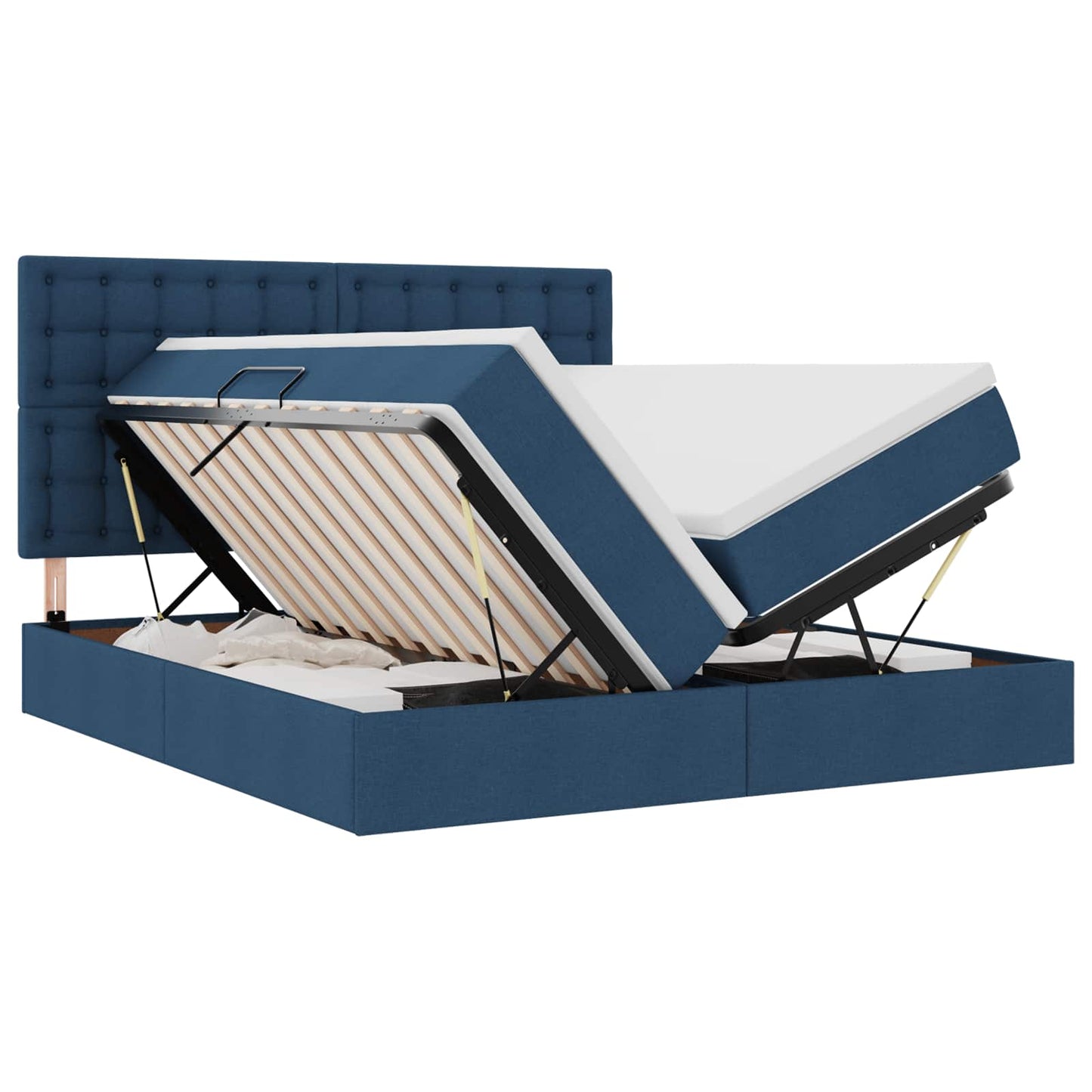 Bed met LED-striplichten met hoofdeinde Blauw 200 x 200 cm Stof is nu te koop bij PeponiXL, paradijselijk wonen!