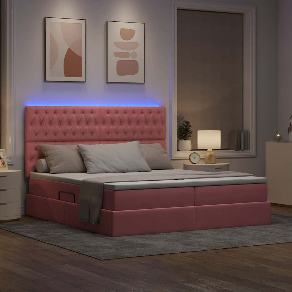 Bed met LED-stripverlichting Roze 180 x 200 cm Fluweel is nu te koop bij PeponiXL, paradijselijk wonen!