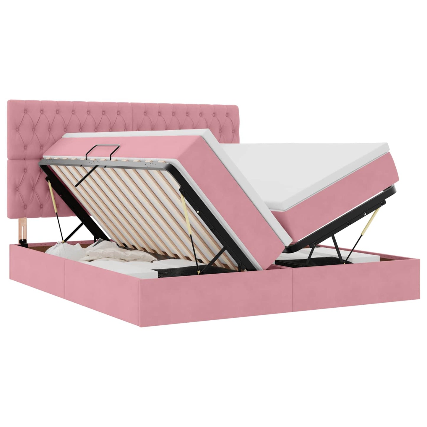 Bed met LED-stripverlichting Roze 180 x 200 cm Fluweel is nu te koop bij PeponiXL, paradijselijk wonen!