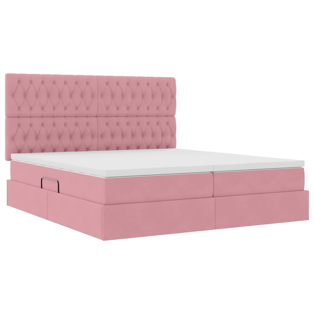Bed met LED-stripverlichting Roze 180 x 200 cm Fluweel is nu te koop bij PeponiXL, paradijselijk wonen!