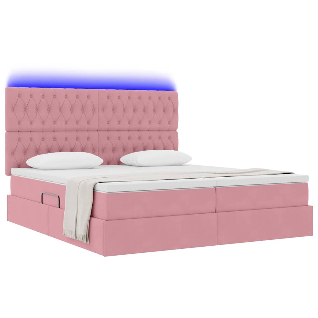 Bed met LED-stripverlichting Roze 180 x 200 cm Fluweel is nu te koop bij PeponiXL, paradijselijk wonen!