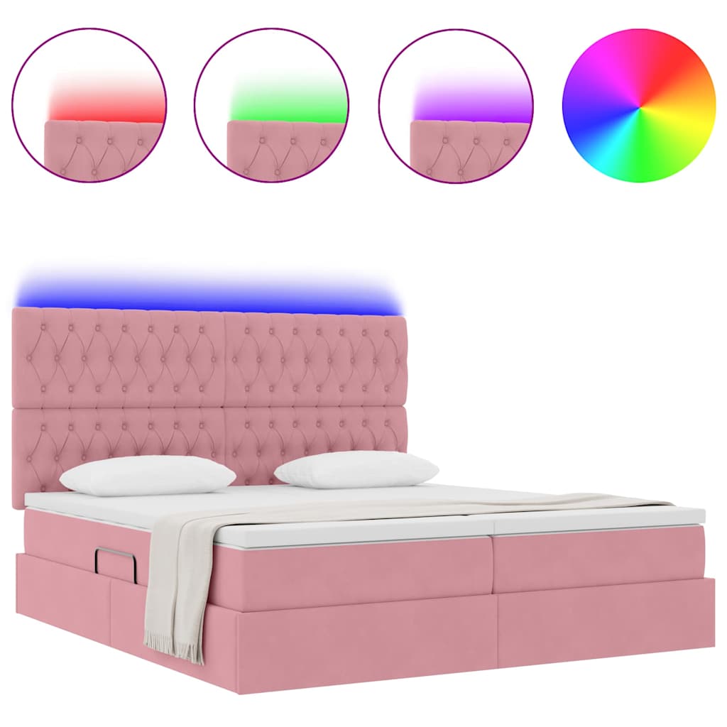 Bed met LED-stripverlichting Roze 180 x 200 cm Fluweel is nu te koop bij PeponiXL, paradijselijk wonen!