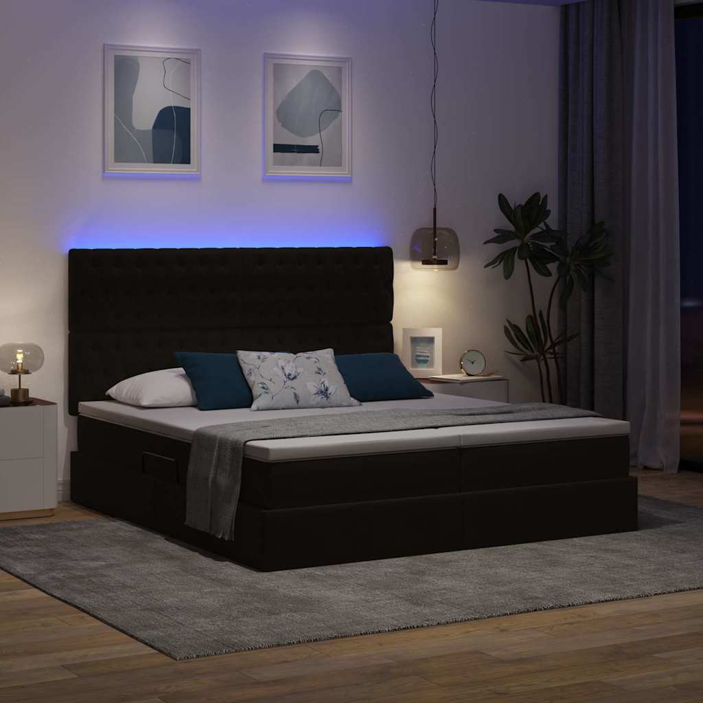 Bed met LED-stripverlichting Zwart 200 x 200 cm Fluweel is nu te koop bij PeponiXL, paradijselijk wonen!