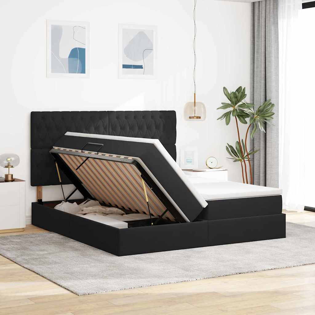 Bed met LED-stripverlichting Zwart 200 x 200 cm Fluweel is nu te koop bij PeponiXL, paradijselijk wonen!