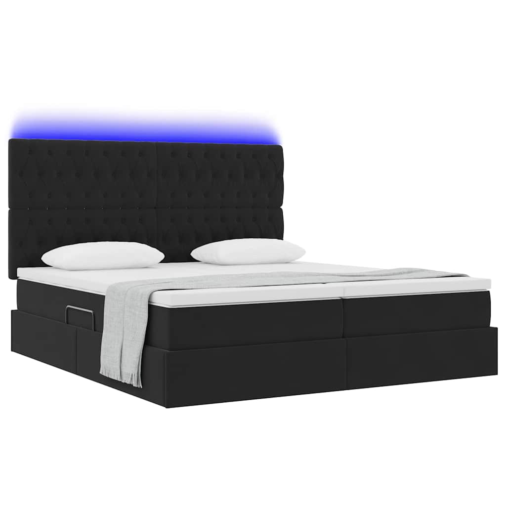 Bed met LED-stripverlichting Zwart 200 x 200 cm Fluweel is nu te koop bij PeponiXL, paradijselijk wonen!