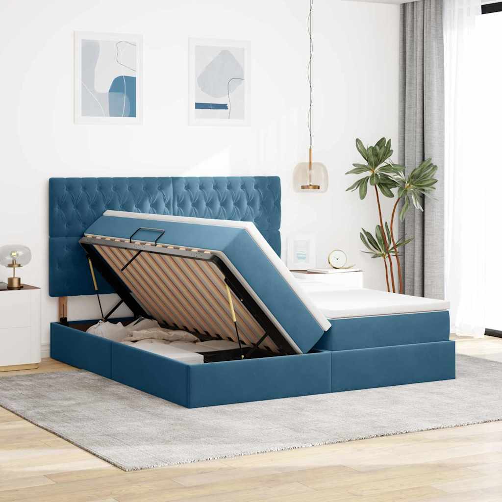 Bed met LED-stripverlichting Donkerblauw 200 x 200 cm Fluweel is nu te koop bij PeponiXL, paradijselijk wonen!
