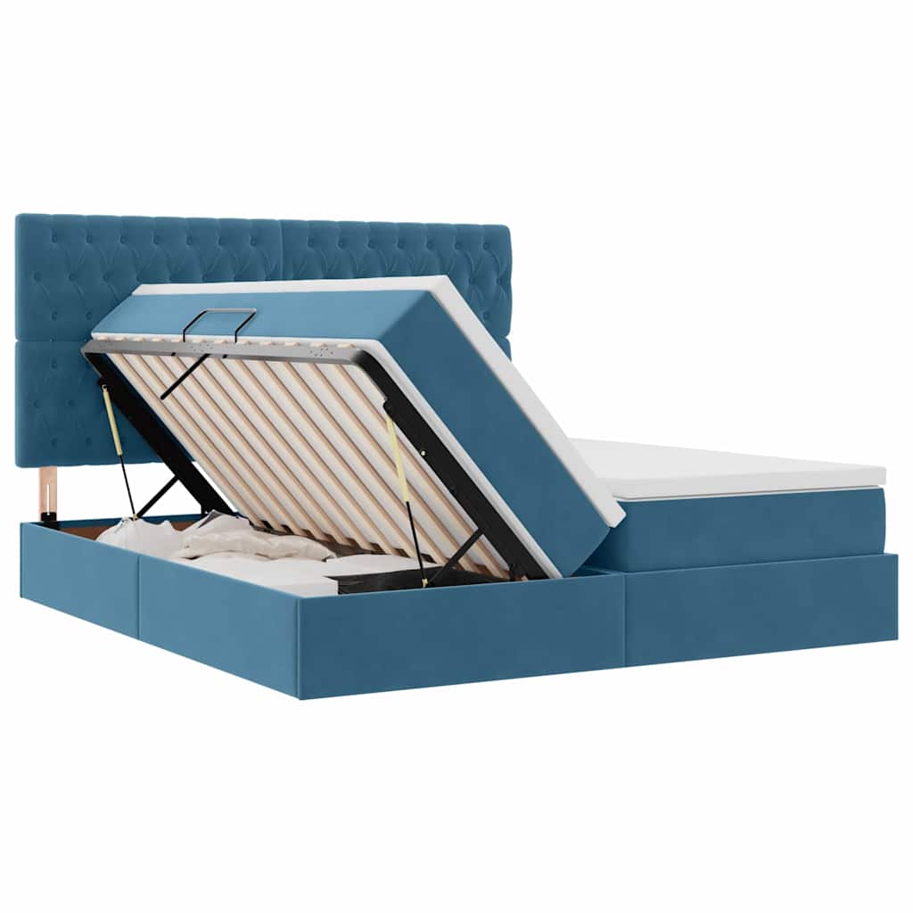 Bed met LED-stripverlichting Donkerblauw 200 x 200 cm Fluweel is nu te koop bij PeponiXL, paradijselijk wonen!
