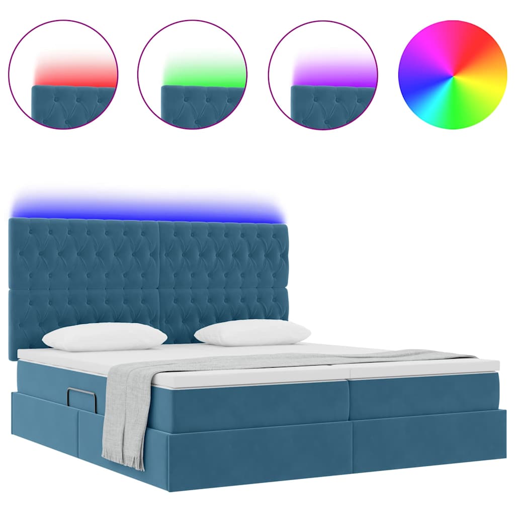 Bed met LED-stripverlichting Donkerblauw 200 x 200 cm Fluweel is nu te koop bij PeponiXL, paradijselijk wonen!