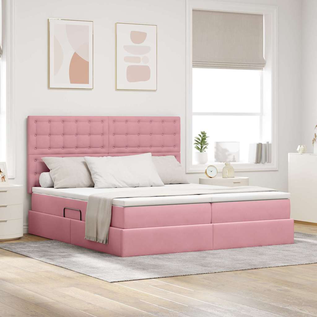 Bed met LED-stripverlichting Roze 180 x 200 cm Fluweel is nu te koop bij PeponiXL, paradijselijk wonen!