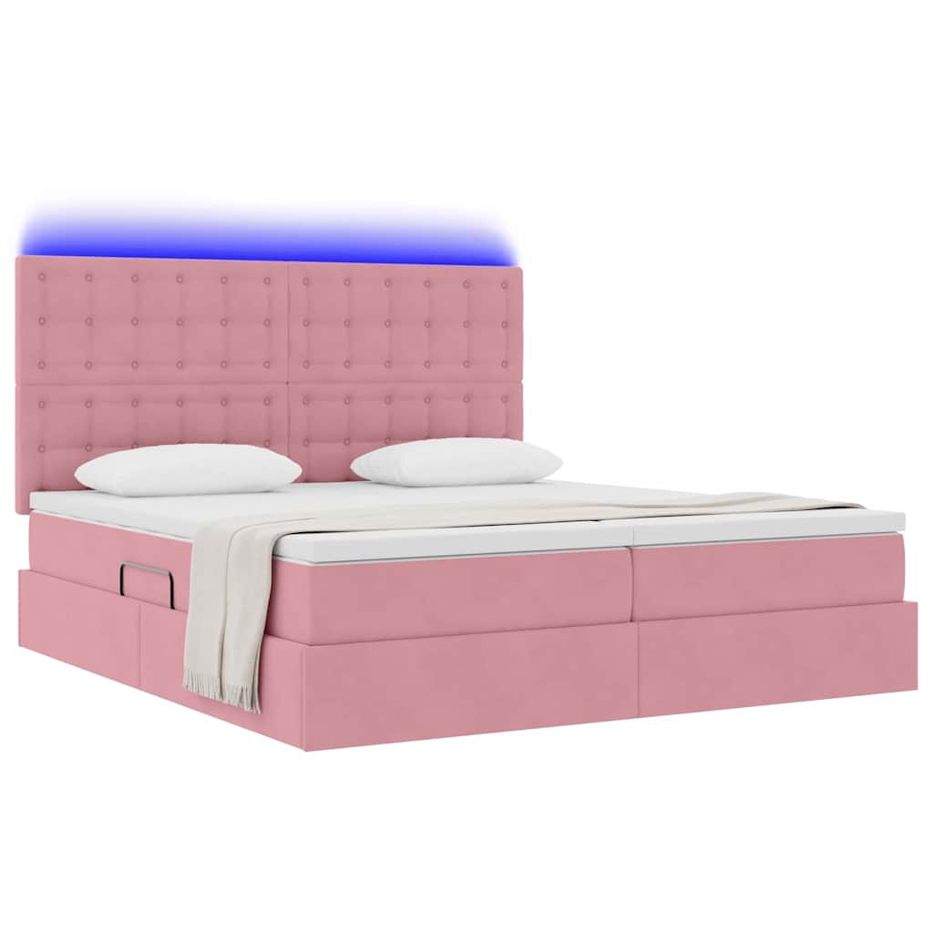 Bed met LED-stripverlichting Roze 180 x 200 cm Fluweel is nu te koop bij PeponiXL, paradijselijk wonen!