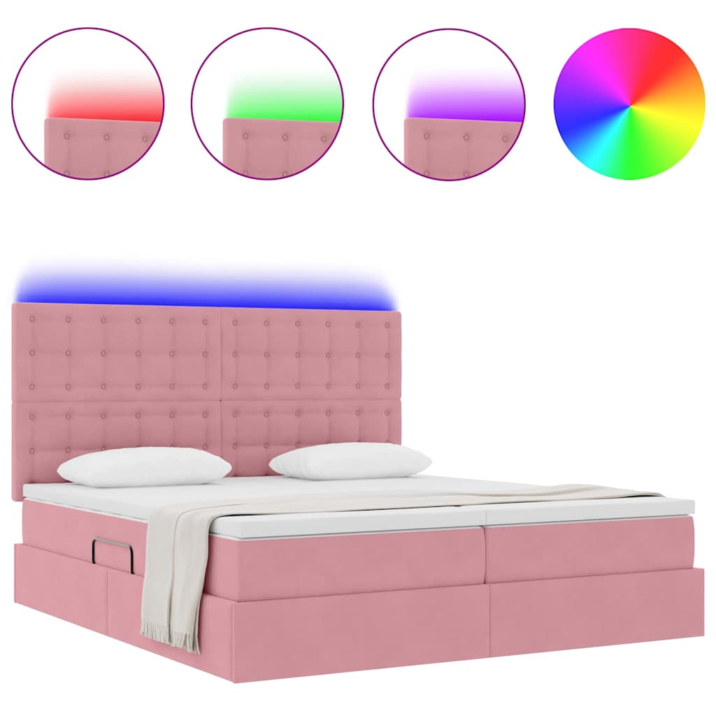 Bed met LED-stripverlichting Roze 180 x 200 cm Fluweel is nu te koop bij PeponiXL, paradijselijk wonen!