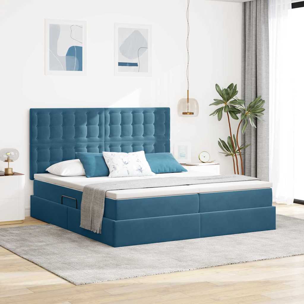 Bed met LED-stripverlichting Donkerblauw 200 x 200 cm Fluweel is nu te koop bij PeponiXL, paradijselijk wonen!
