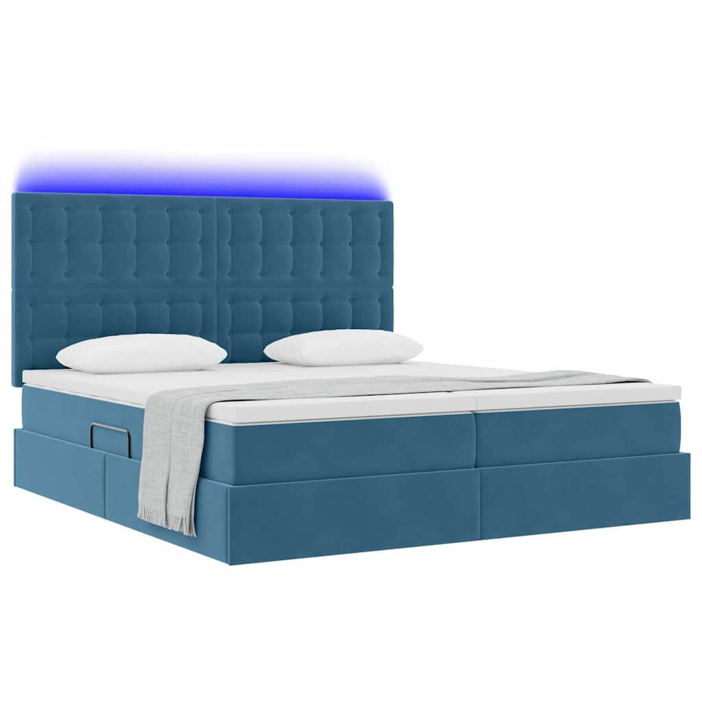 Bed met LED-stripverlichting Donkerblauw 200 x 200 cm Fluweel is nu te koop bij PeponiXL, paradijselijk wonen!