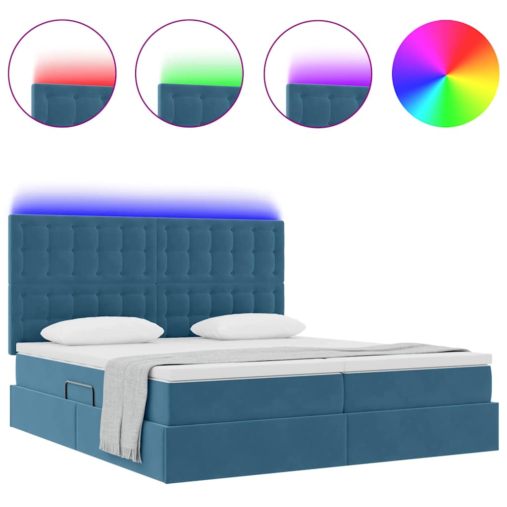 Bed met LED-stripverlichting Donkerblauw 200 x 200 cm Fluweel is nu te koop bij PeponiXL, paradijselijk wonen!