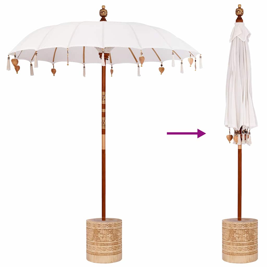 Balinese parasol met basis Crème 185 x 185 x 260 cm is nu te koop bij PeponiXL, paradijselijk wonen!