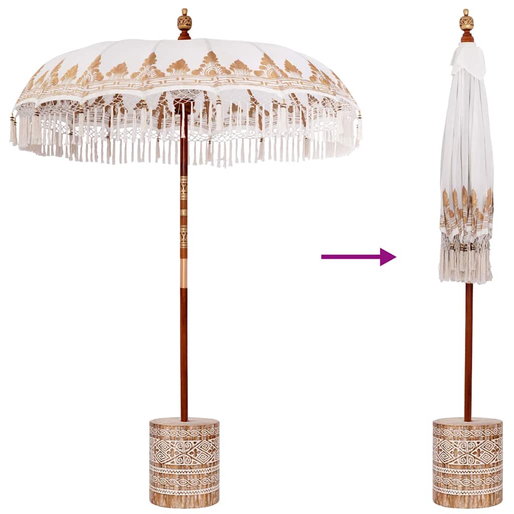 Balinese parasol met basis Crème 185 x 185 x 260 cm