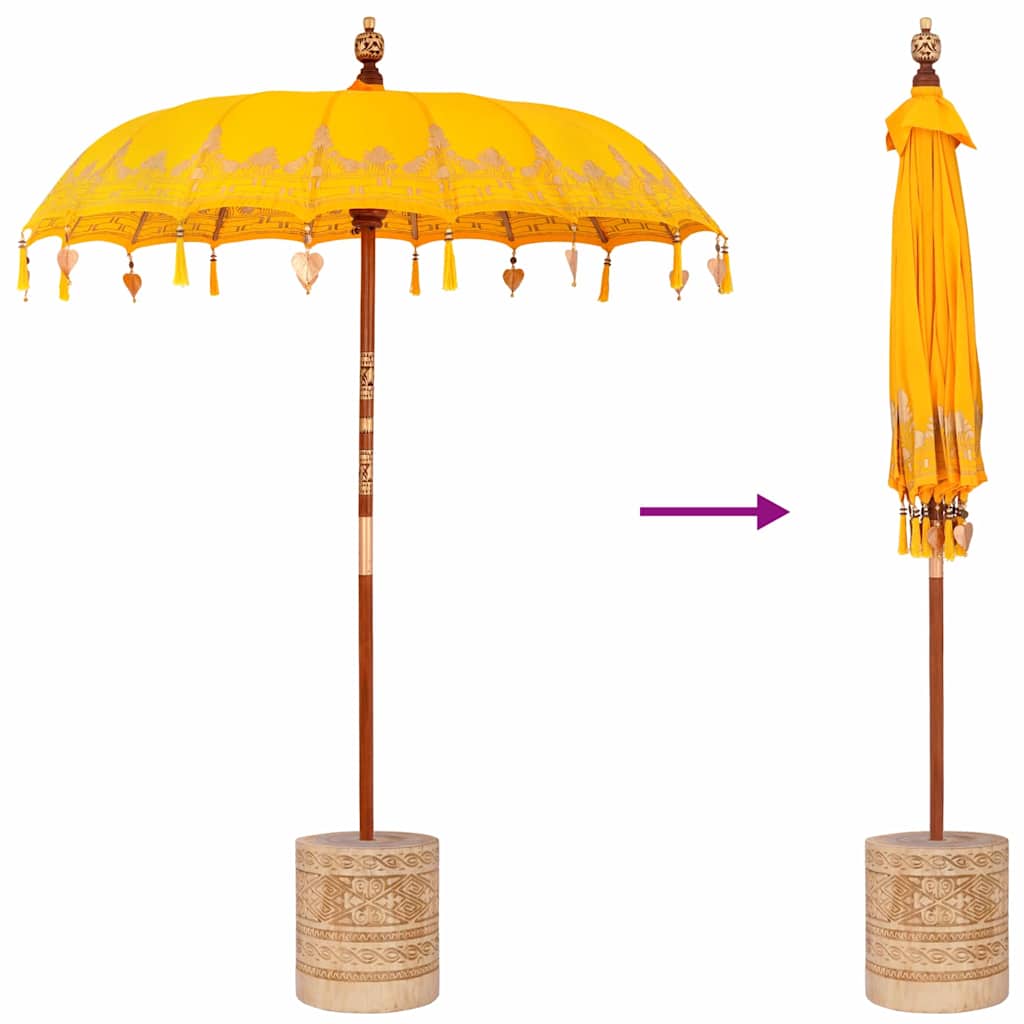 Balinese parasol met basis Geel 185 x 185 x 260 cm is nu te koop bij PeponiXL, paradijselijk wonen!