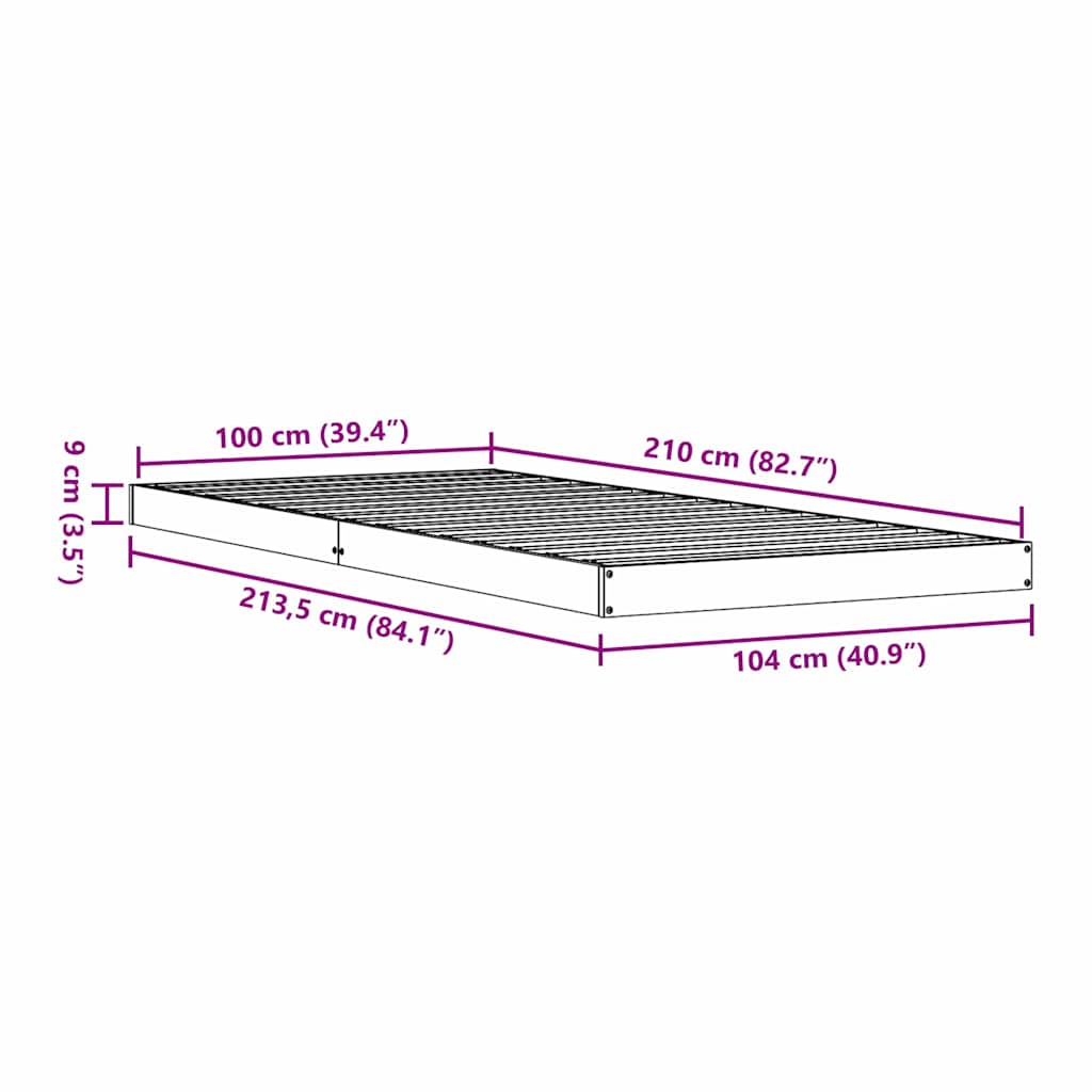 Bedframe Naturel 213,5 x 104 x 9 cm Massief grenenhout is nu te koop bij PeponiXL, paradijselijk wonen!