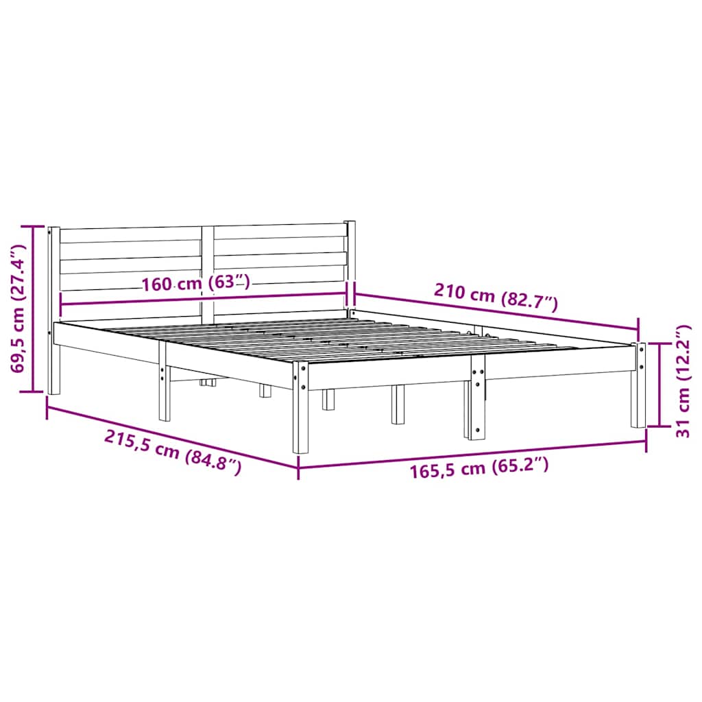 Bedframe Wit 215,5 x 165,5 x 69,5 cm Massief Vurenhout is nu te koop bij PeponiXL, paradijselijk wonen!
