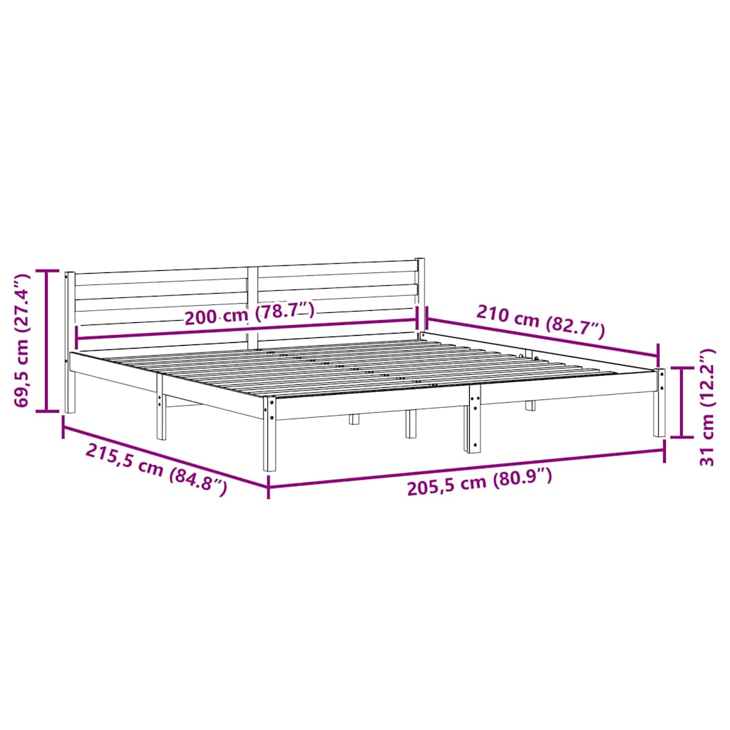 Bedframe Bruin 215,5 x 205,5 x 69,5 cm Massief Vurenhout is nu te koop bij PeponiXL, paradijselijk wonen!