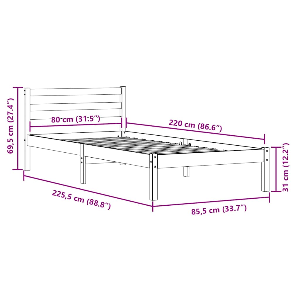 Bedframe Wit 225,5 x 85,5 x 69,5 cm Massief Vurenhout is nu te koop bij PeponiXL, paradijselijk wonen!