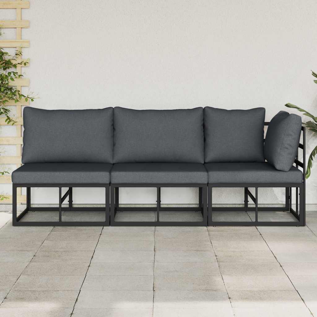 Buitenmeubilair met kussen 3 Stuk Zwart en Anthraciet Metaal is nu te koop bij PeponiXL, paradijselijk wonen!