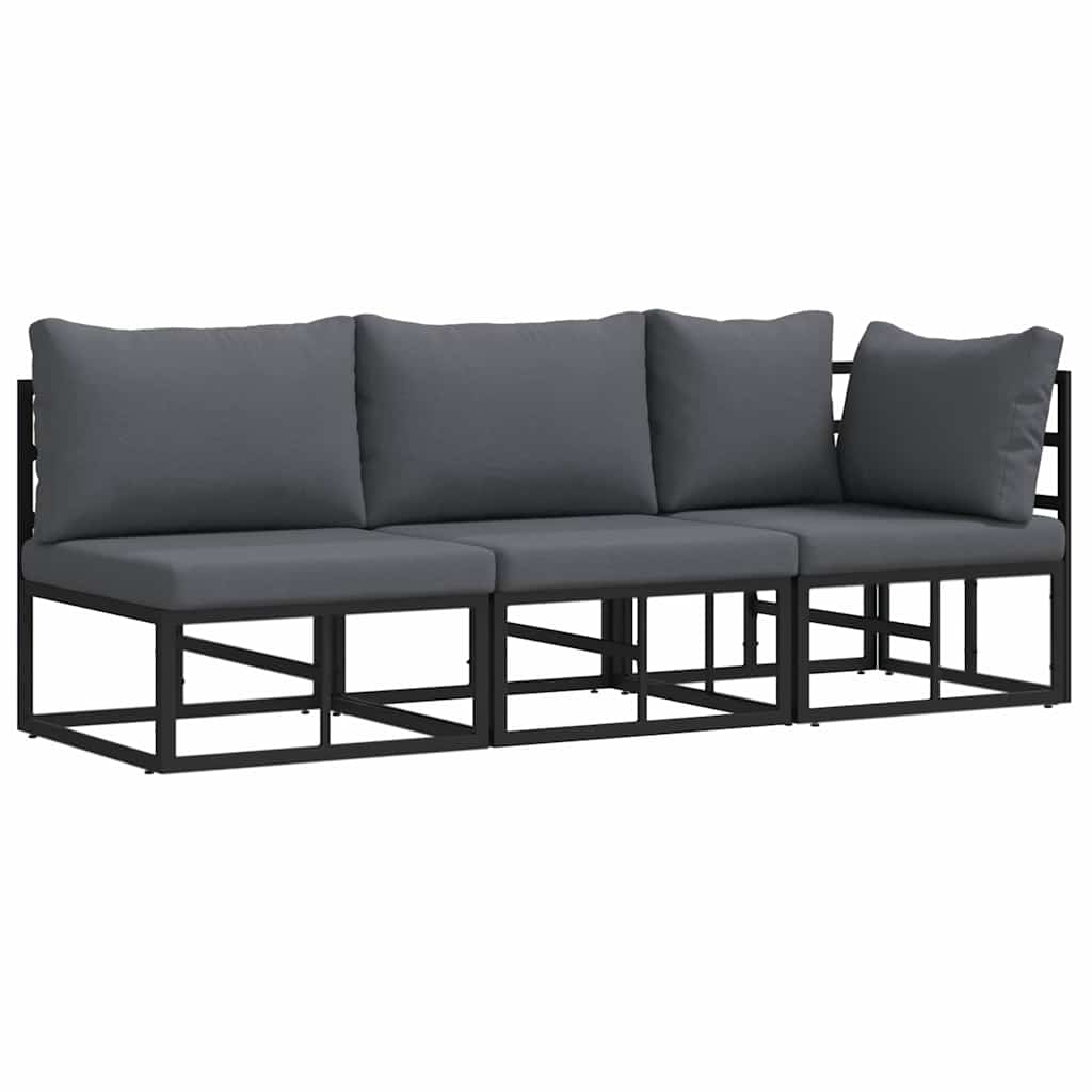 Buitenmeubilair met kussen 3 Stuk Zwart en Anthraciet Metaal is nu te koop bij PeponiXL, paradijselijk wonen!